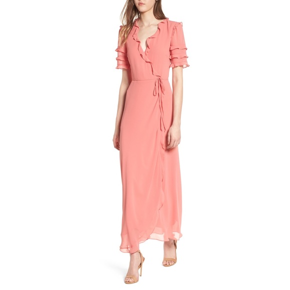 light pink wrap maxi dress